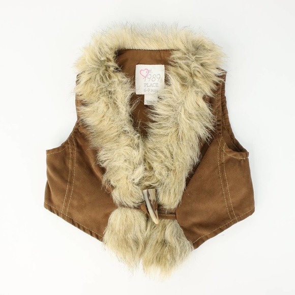 Children's Place Girls Faux Leather Fur Tan Vest